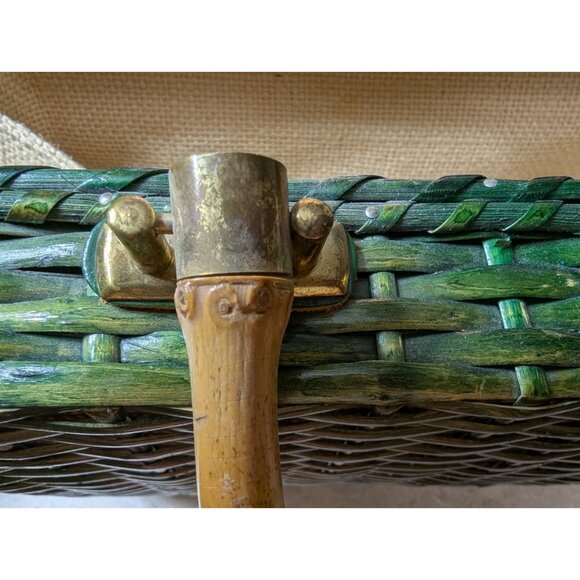Vintage‎ Green Wicker Rattan Satchel Briefcase Purse Bamboo Handle  14"X10" MCM - Picture 16 of 16